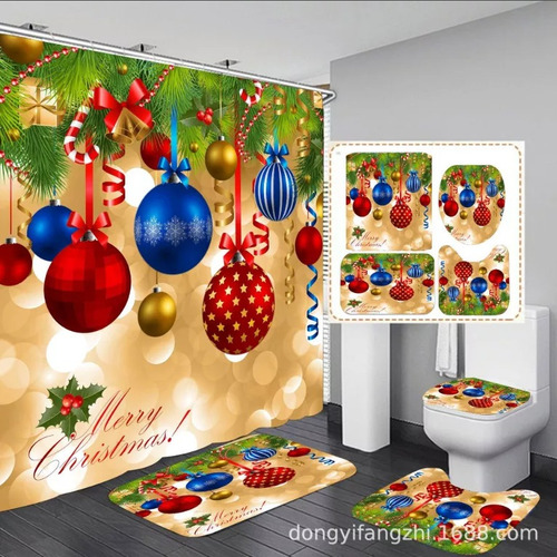 Juego De 4 Cortinas De Ducha For Baño Decoradas En Navidad