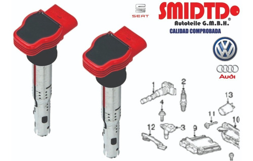 2 Bobinas De Encendido Roja Audi R8 2010-2014 V10 5.2 Lts