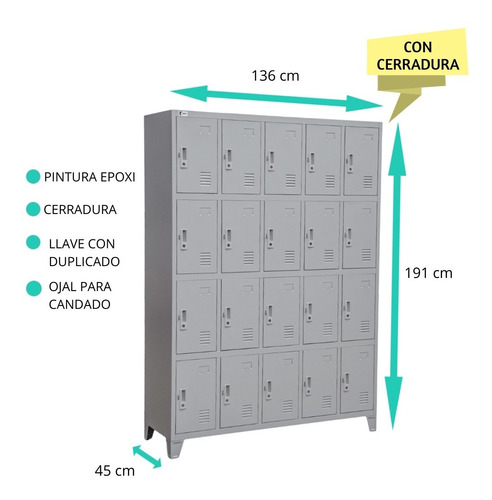 Locker Bolsero Metálico 20 Ptas - Pintura Epoxi- C/cerradura