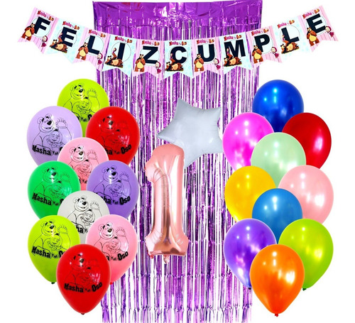 Combo Kit Deco Fiesta Globos Masha Y El Oso 5