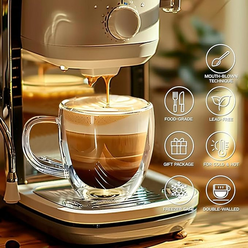 Pack 4 Tazas Doble Pared Vidrio 150ml Cafe Te Capuccino