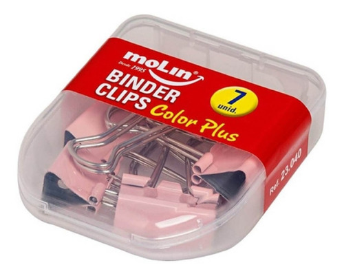 Clips Metálico P/ Papel Binder Rosa Kit C/7 25mm 23040 Molin