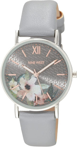 Nine West ® Original Reloj Mano Mujer Piel Vegan 2649flgy Ev Color de la correa Gris plateado Color del bisel Plateado Silver Color del fondo Floral / Flowers