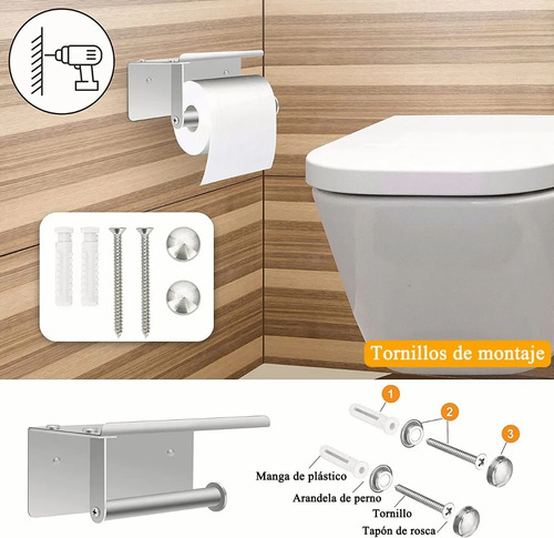 Portarrollos Con Estante De Acero Inoxidable Con 2 Ganchos