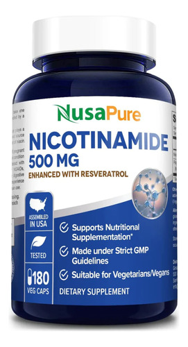 Nicotinamida + Trans Resveratrol Vitamina B3 500mg Capsulas