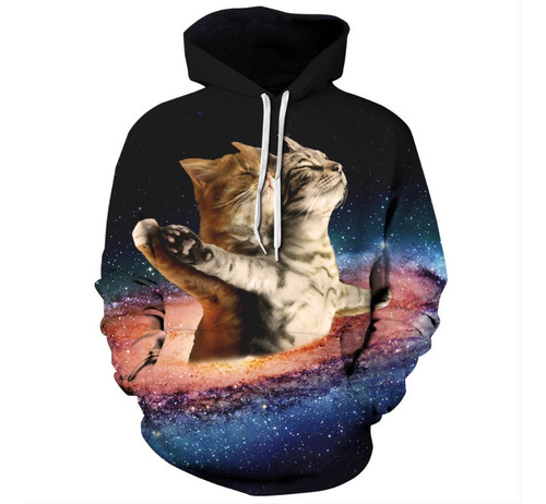 Sudadera Capucha Pareja Estampado Moda 3d Gato Animal