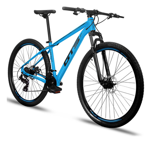 Mountain bike GTS FEEL Fuzzi aro 29 17" 21v freios de disco mecânico câmbios Shimano cor azul-celeste/preto