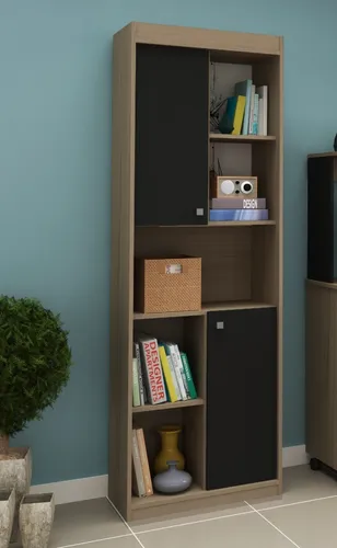Biblioteca Muebles Web Repisa Con Puertas Color Almendra/onix 181cm X 60cm X 30cm Con 7 Estantes
