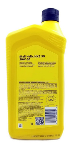 Imagen 3 de 5 de Aceite Motor 20w50 Mineral Shell Original Helix Hx5 1l