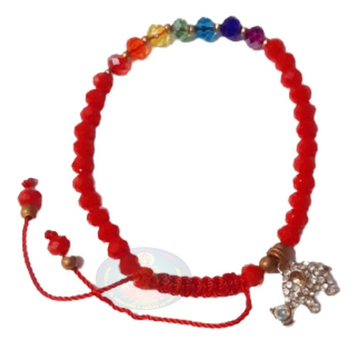 Pulsera Roja Con Elefante (ganesha) Y 7 Chakras - Abrecamino