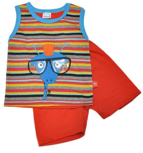 Set Conjunto Beba Remera Bordada Jirafa Short Verano Algodon