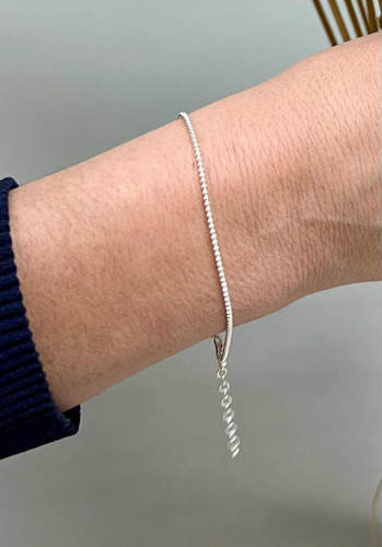 Pulseira Mini Bolinhas Em Prata 925 Legítima Com Extensor