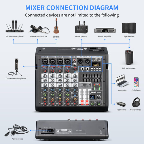 Mixer De Áudio Tklbls Professional Dj De 6 Canais Com 99 Dsp