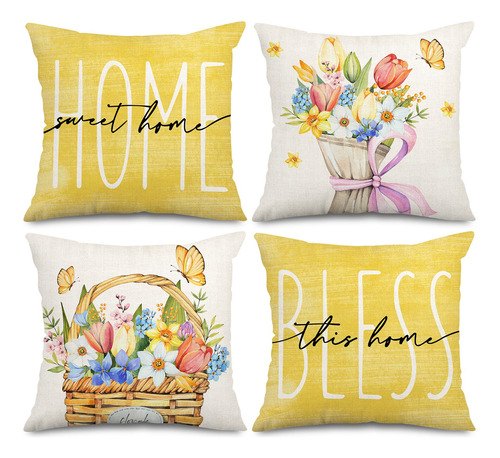 Fundas De Almohada Decorativas Flores Amarillas Acuarela Dis