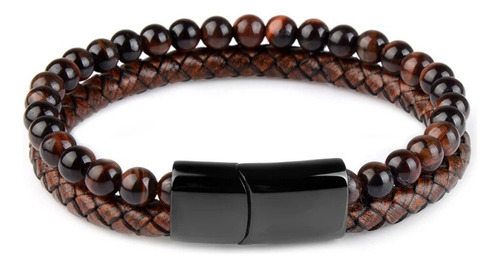 Pulsera De Cuero Tejido Piedra Ojo De Tigre Hombre Moda 2024