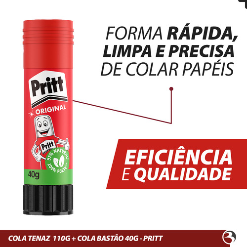 Cola Bastão Pritt 40g + Cola Branca Tenaz 110g Lavável