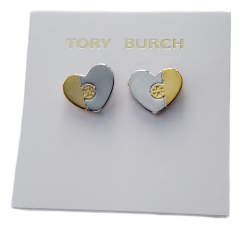 Aretes Tory Burch Corazón Doble Tono Con Logo