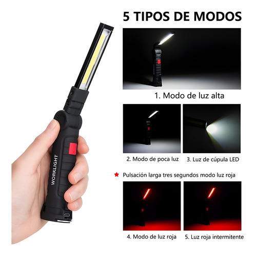 2pcluz De Trabajo Led Linterna Recargable Giratoria Plegable