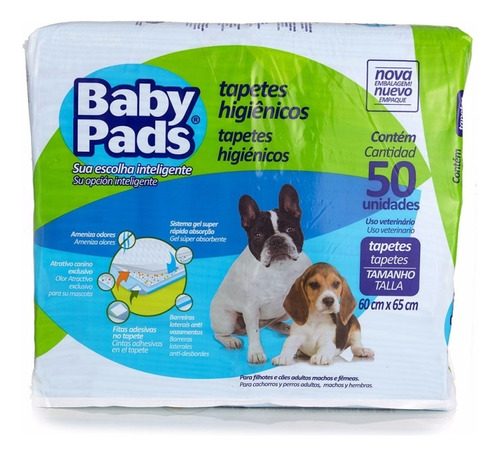 Tapete Para Higienico Para Cães Baby Pads Com 50 Unid 60x65