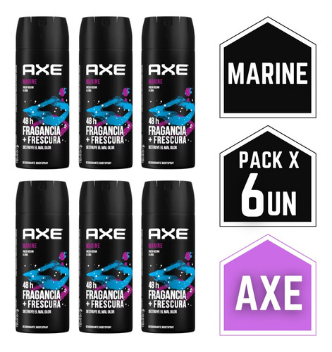 Desodorante Axe Fragancia Marine Sin Irritación Pack X6