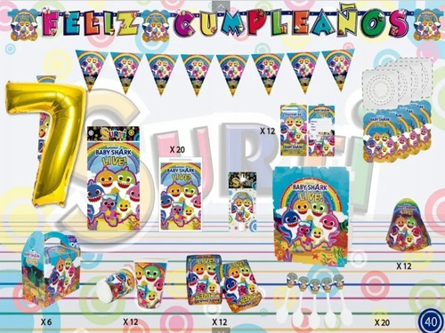 Kit Decoración Baby Shark Tiburon Bebé 12 Niños + Obsequio