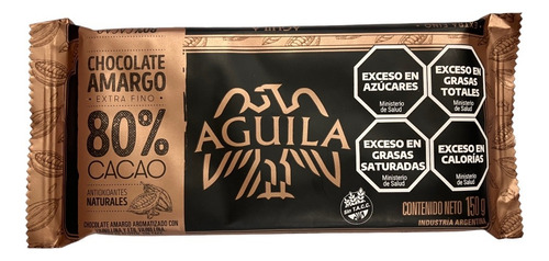 Chocolate Amargo Aguila 80% Cacao X 150grs Sin Tacc