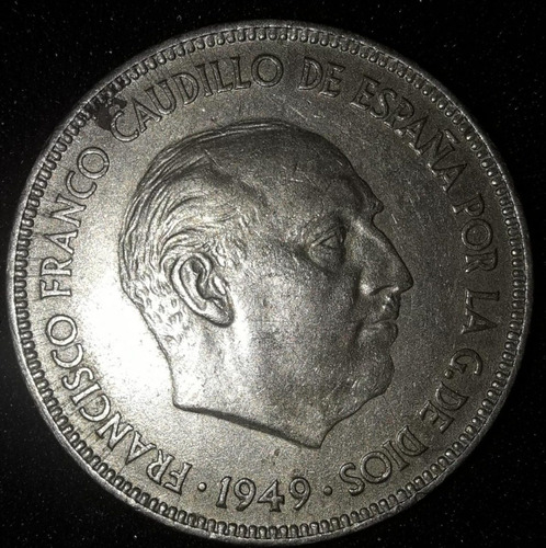 Imagem 4 de 4 de Moeda Cinco Pesetas Ano 1949 Espanha