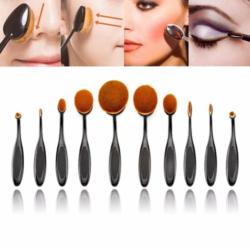 Set 10 Piezas Brochas Ovaladas Maquillaje Make Up Brush | Envío gratis