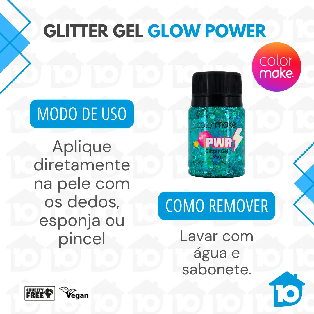ColorMake Glitter Gel Glow Power Carnaval Festa Efeito 35g Tom — miniatura 7
