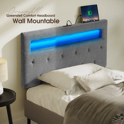 Cabecero Cama Individual Luces Led Usb Altura Ajustable