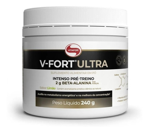 Pré Treino V Fort Ultra Intenso Limão Vitafor 240g(30 Doses