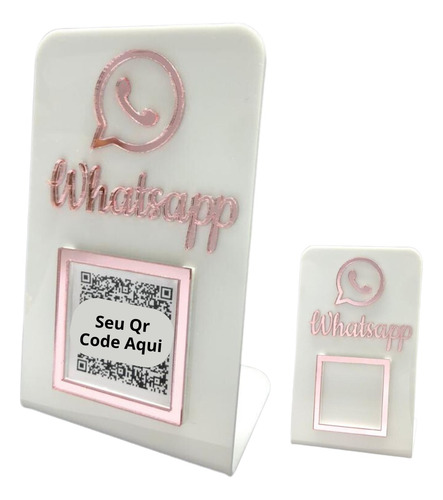Placa Qr Code Whatsapp Personalizada Display Branco Com Rose