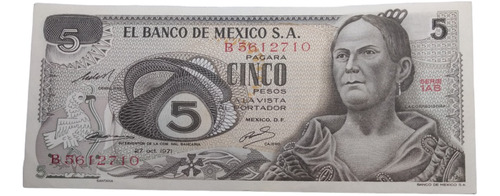 Billete Colección 5 Pesos Mexicanos Josefa 1972 