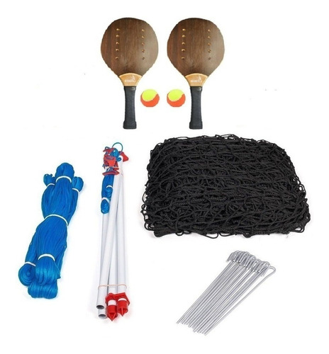 Kit Beach Tennis Ajustavel Portatil Bolas E Rede Raquetes