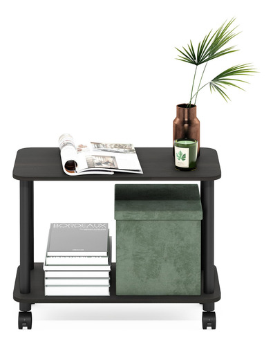 Mesa Auxiliar Rectangular Moderna Con Ruedas Color Espresso