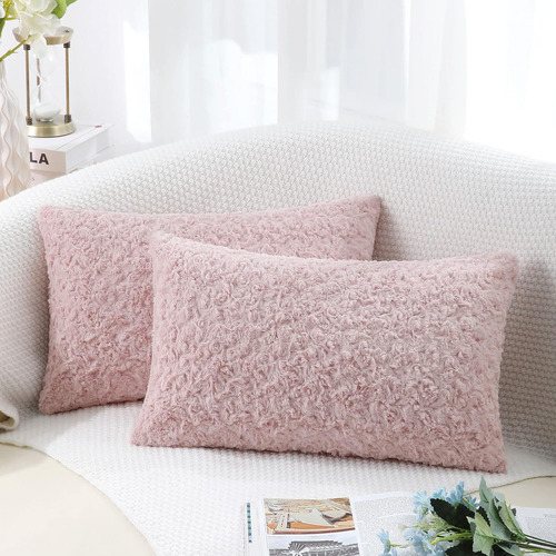 Fundas De Almohada De Piel De Peluche Rosa Patrón De R...