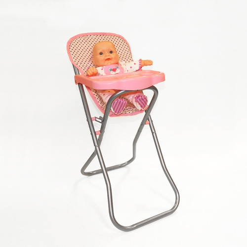Imagen 5 de 10 de Set Cochecito Muñeca Metal Grande Cuna Y Silla Comer Cuby Pr