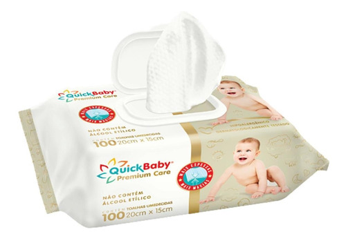 Toalha Umedecida Quick Baby Premium 100 Un Tampa Flip Top