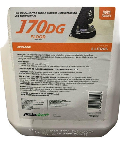 Detergente Neutro Limpa Pisos J70dg Floor Jacto Clean 5l