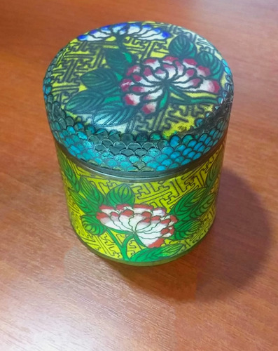 Antiguo Recipiente Para Te Chino Caddy Esmaltado Cloisonne (Usado)