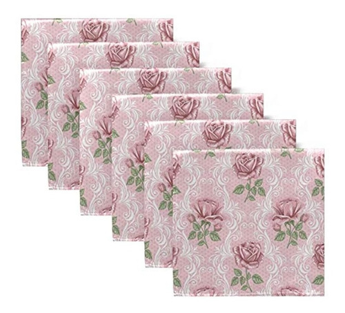 Alaza Vintage Elegante Floral Rosa Servilletas De Tela Juego