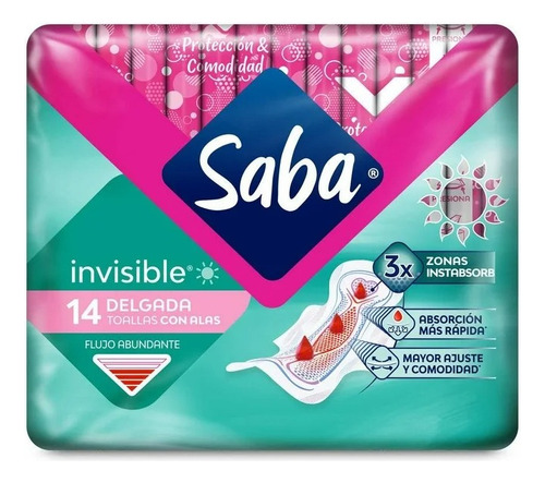 4 Pza Toallas Femeninas Saba Invisible Delgada Con Alas Fluj