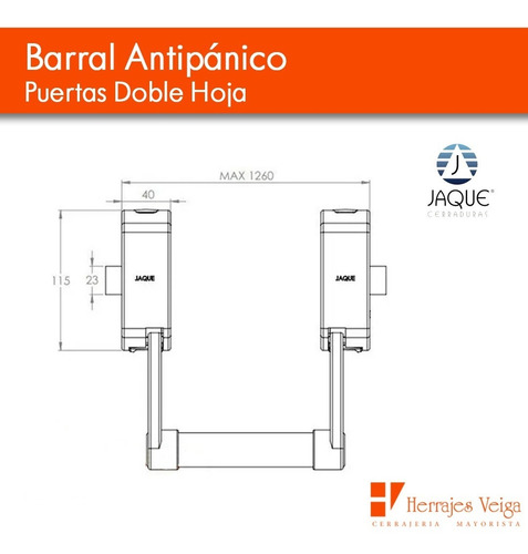 Imagen 2 de 8 de Barral Antipanico Jaque Para Puertas Doble Hoja Emergencia