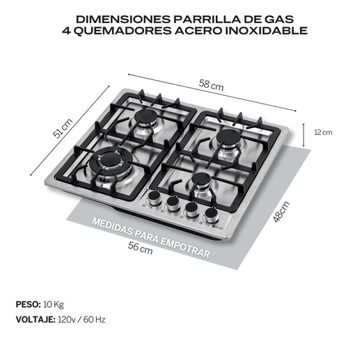 Combo Parrilla De Gas Y Campana Extractora 60 Cm | Ta60ma4 Color Gris