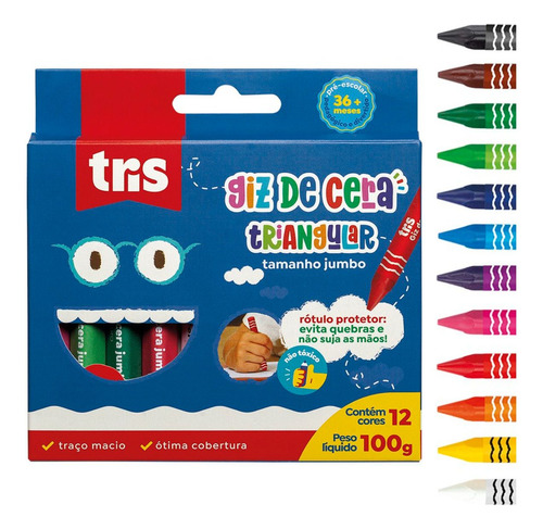Giz De Cera Tamanho Jumbo Triangular Tris 12 Cores