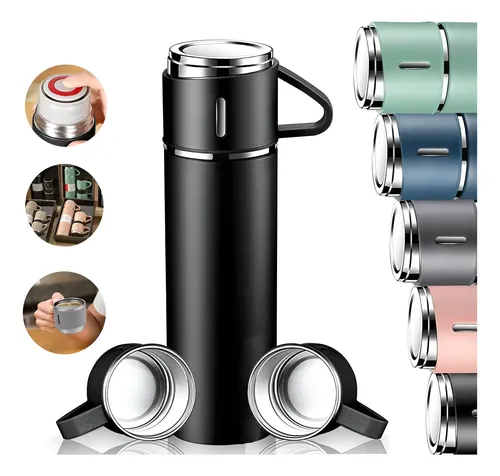 Kit Garrafa Térmica  500ml Vacuum Flask Set C/ 3 Xicaras - R$ 35,77