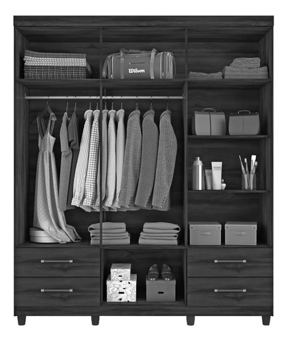 Imagem 3 de 5 de Guarda Roupa 6 Portas 4 Gavetas Canadá - Carvalho Rústico