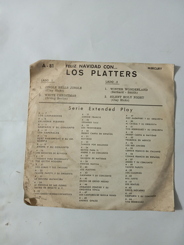 Vinilo Single De Los Platters -- Feliz Navidad ( I70 (Usado)