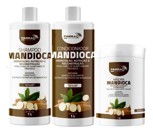 Kit Paiolla Mandioca Nutrição Máscara Shampoo Condicionador 