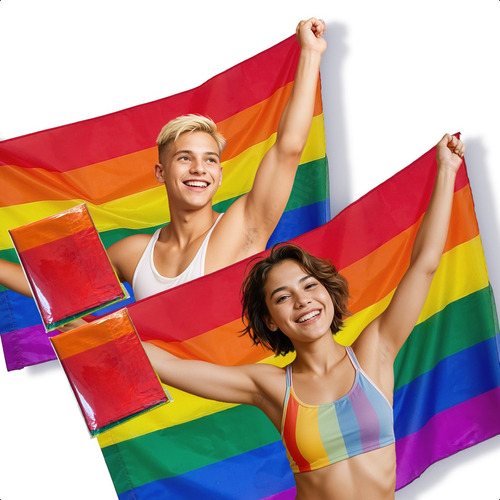 2 Bandera Lgbt Marcha Orgullo Gay Pride Arcoiris 155x88 Cm